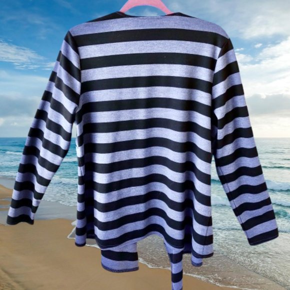 Linea by Louis Dell'Olio Cardigan Jacket Asymmetrical Draped Striped Women Large - Picture 4 of 12